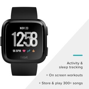 ❄️🖤 FITBIT Versa Smart Watch, Black/Black Aluminium, One Size 🖤🫧